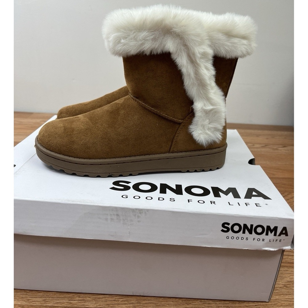 Sonoma Alainaa Faux Suede/Fur Boots in Chestnut Big Girls Size 4 NEW